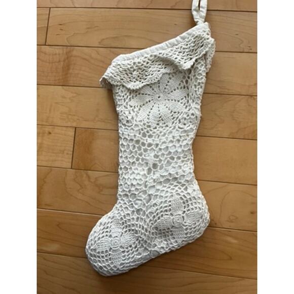 White Christmas crochet handmade knit stocking, Grandma core, vintage - Picture 1 of 6